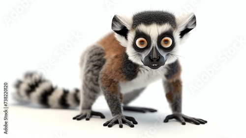 A delightful 3D rendering of a cute lemur, showcasing its adorable features in high detail. Perfect for nature enthusiasts and children's publications. © stocker