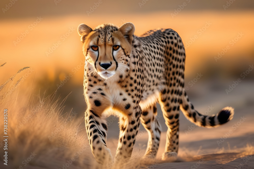 Cheetah Running Through a Field of Dry Grass