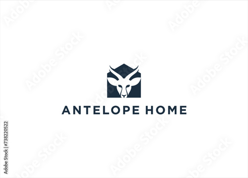 Roan Antelope with Home Real Estate logo design vector illustration photo