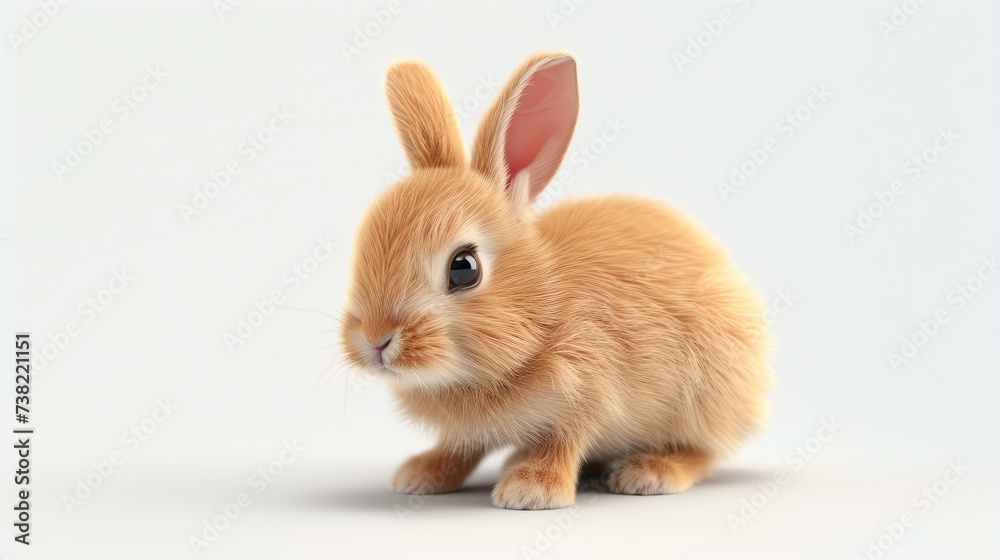 Adorable 3D rabbit with a charming expression, sitting on a pristine white background. Perfect for Easter, spring-themed designs, or whimsical projects.
