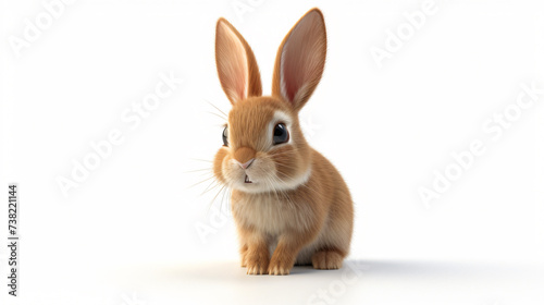A delightful 3D rendering of a cute rabbit, perfectly capturing its innocence and charm. This adorable furry creature is shown against a clean white background, making it an ideal graphic fo © stocker
