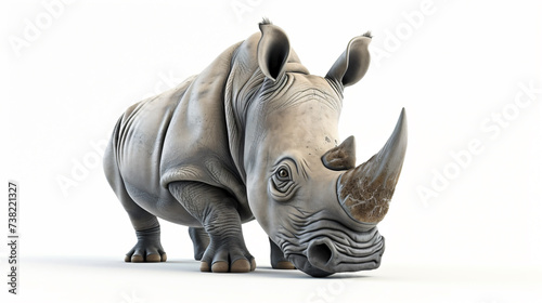 A charming 3D-rendered rhinoceros with adorable features, set against a clean white background. Perfect for adding a touch of cuteness to your projects.