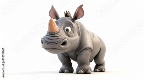 A charming 3D-rendered rhinoceros with adorable features, set against a clean white background. Perfect for adding a touch of cuteness to your projects.