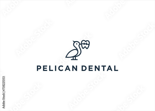 Pelican Bird With Tooth Dental Logo design vector illustration template