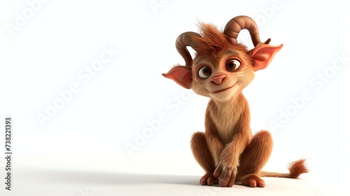 A delightful 3D illustration of an adorable satyr with bright colors, cute horns, and a playful expression, perfect for adding a touch of whimsy to any project.