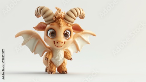 A whimsical 3D illustration of an adorable satyr creature with goat-like features, playful expression, and mischievous golden horns, standing on a clean white background.
