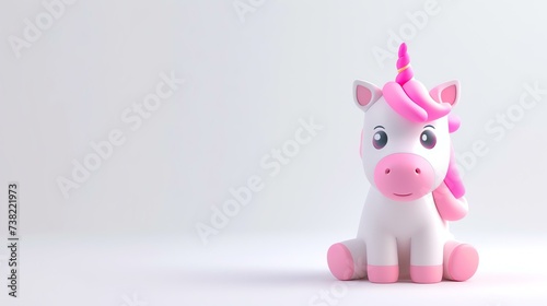 A delightful and enchanting 3D illustration of a cute unicorn on a pristine white background  perfect for adding a touch of magic to any project or design.