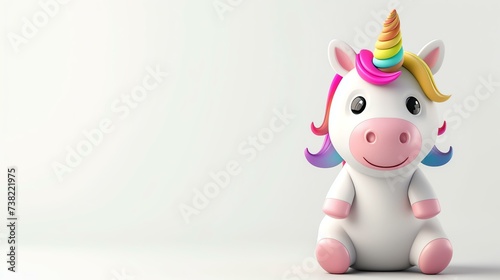 A whimsical 3D rendering of a cute unicorn, with its vibrant colors and adorable expression, perfect for adding a touch of charm and magic to any project.
