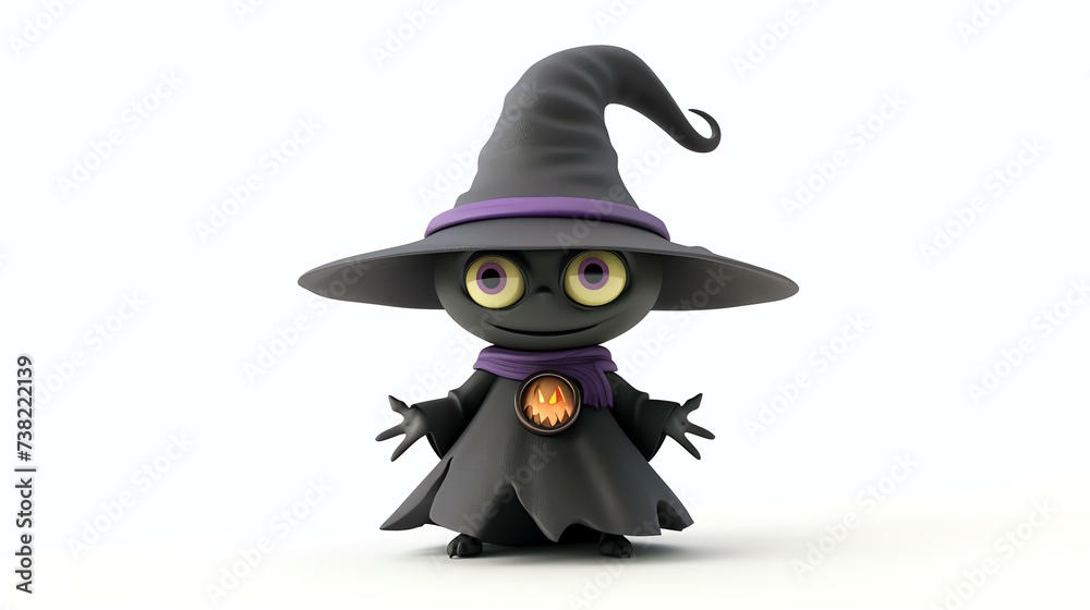 A delightful 3D rendered illustration showcasing a lovable and mischievous warlock, with vibrant colors and charming details, set against a clean white background. Perfect for adding a touch