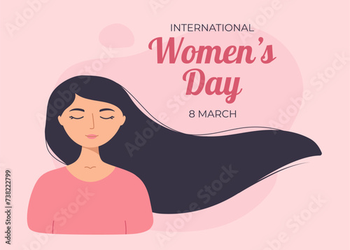 International Women's Day. Girl with developing hair. Template for card, poster, flyer, banner