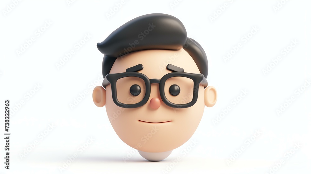A sleek and modern 3D rendered icon showcasing a stylish man with glasses, standing confidently. Isolated on a clean white background, this simple yet eye-catching image is perfect for illus