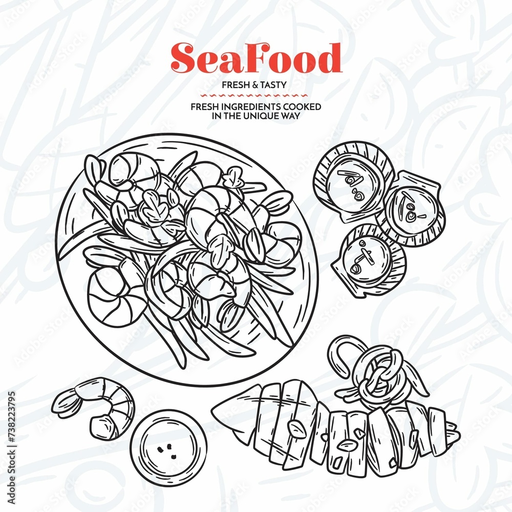Hand Drawn Seafood Elementes