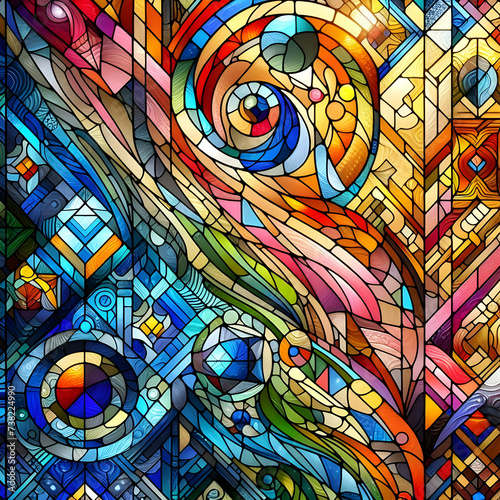 stained glass window art pattern color stained texture mosaic design vector illustration colorful wallpaper ,Ai generated 