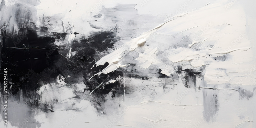 Abstract grunge high contrast black and white color contemporary oil paint brushstrokes texture pattern wallpaper background. Palette knife, chalky, expressive art painting