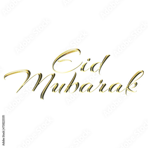 Eid Mubarak golden text isolated on white