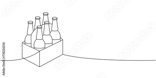 Beer bottles set one line continuous drawing. Beer pub products continuous one line illustration. Vector linear illustration.