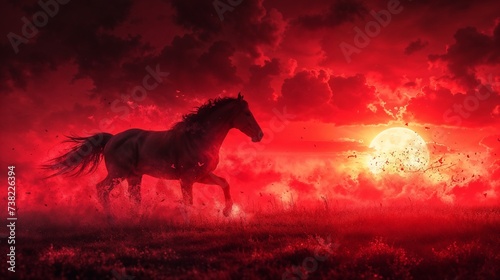 Crimson Gallop  Silhouette of a Horse against a Fiery Sunset