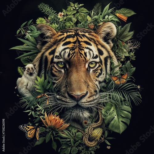 Tiger's Kingdom: Majestic Feline Amidst a Lush Jungle Tapestry