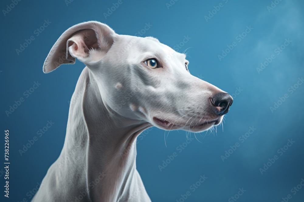 a dog with a blue background