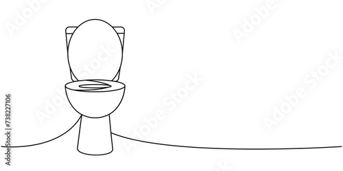 Toilet bowl one line continuous drawing. Cleaning service tools continuous one line illustration. Vector linear illustration.