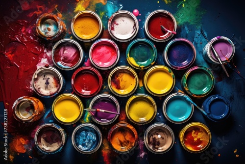 abstract colorful palette of paints in jars