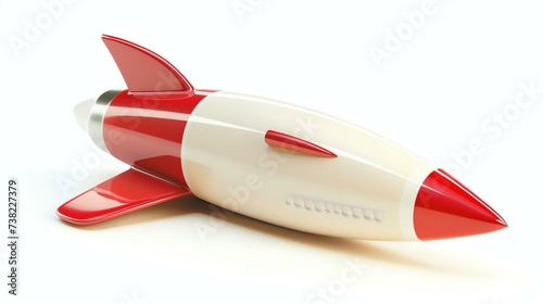 A visually striking 3D rendered icon featuring a vibrant red and white rocket, standing out boldly against a clean white background. Perfect for representing innovation, ambition, and a sens