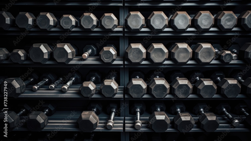 Fototapeta premium Background with a rack of dumbbells in Charcoal color