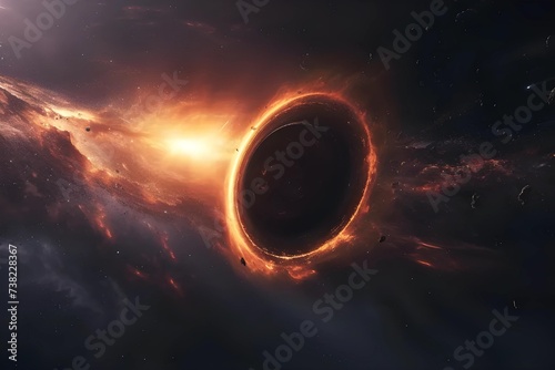 Foto Ultra-high definition stock photo capturing the interaction between a black hole and a nearby star, illustrating the gravitational pull and accretion disk