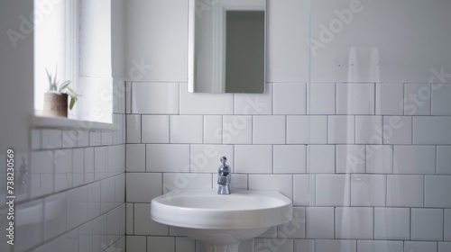 Contemporary Bathroom with White Subway Tile Backsplash AI Generated.