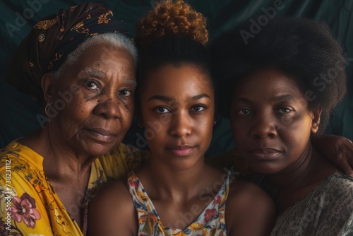 portrait of three generations of females with dark skin