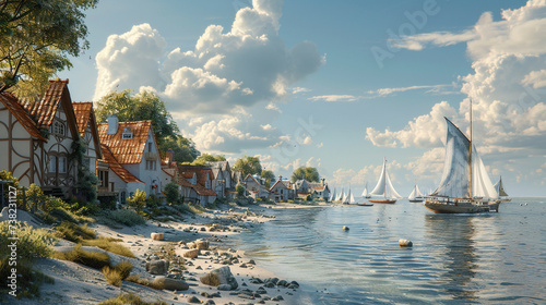 A tranquil seaside village with cozy cottages nestled along a sandy shore offering a peaceful escape