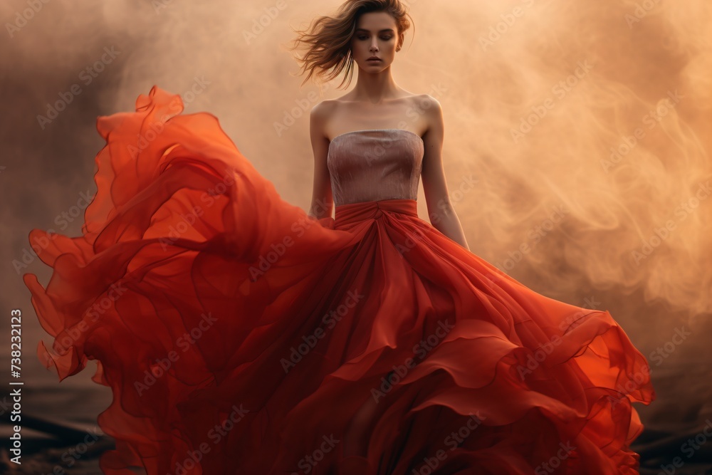 Outdoor fashion photography of a woman wearing a heavy dress Outdoor fashion photography of a woman wearing a heavy dress