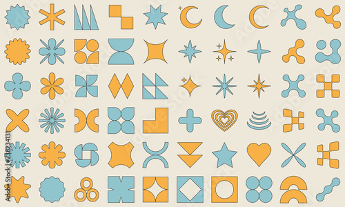 Big vector set of Y2K design elements. Trendy abstract figures. Vector illustration