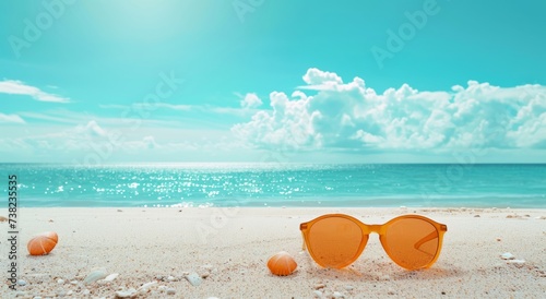 Sunglasses on the beach by the sea