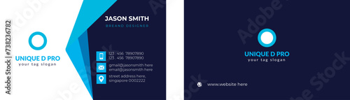 Unique and stylish print ready blue color business card design with smart mockup.