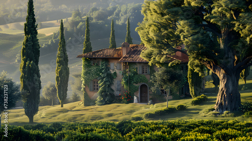 landscape in the forest,,
Wide view of a lush hill in Italys Tuscany regions Val dOrcia photo