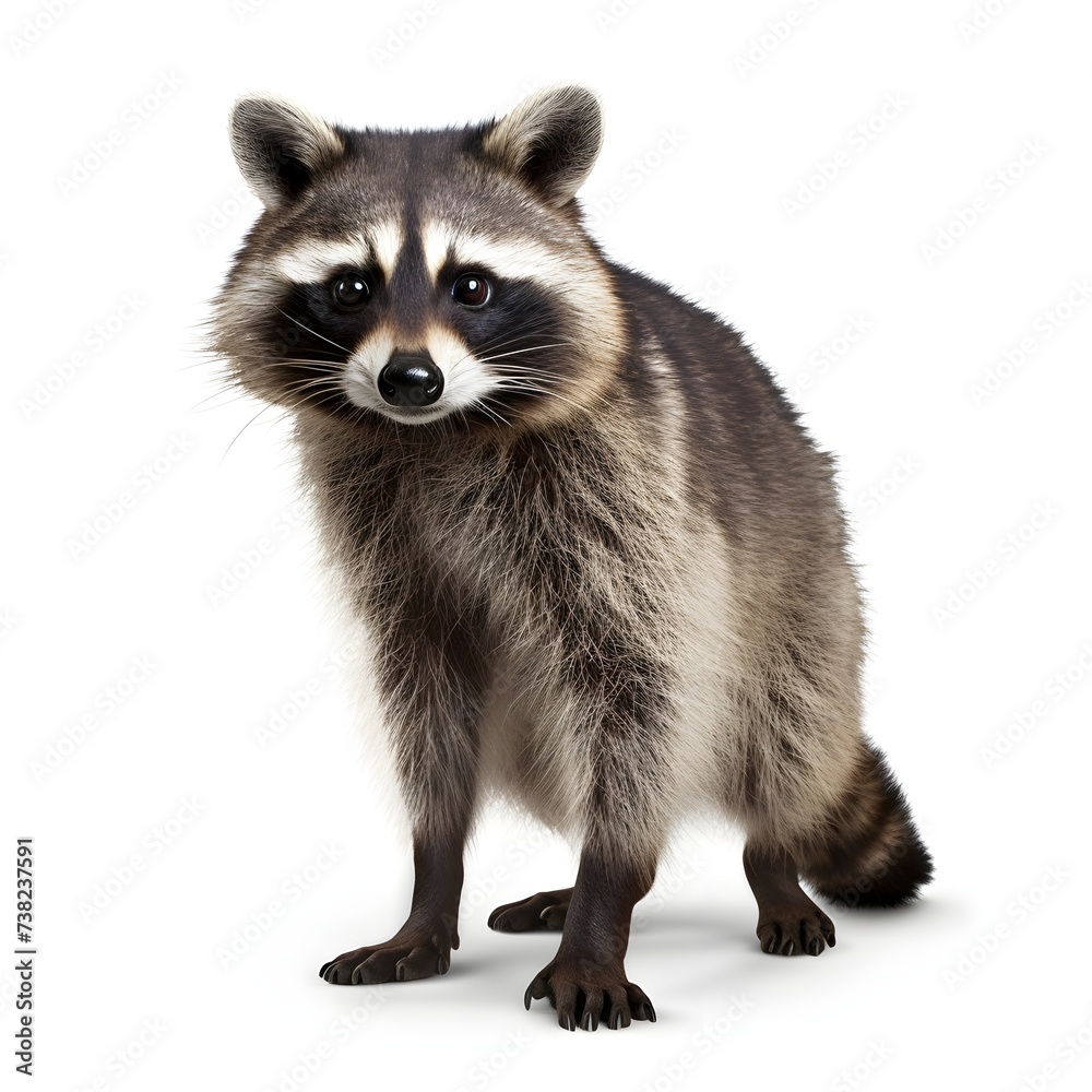 close up of a raccoon isolated on white background generative ai