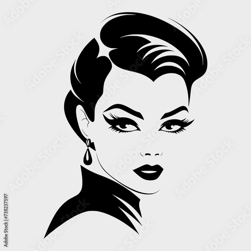Elegant Woman with Retro Hairstyle - Black and White Vector Art