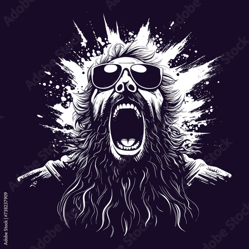 Energetic Emotional Rock and Roll Singer - Black and White Vector Art