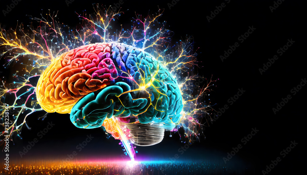 custom made wallpaper toronto digitalADHD in Colors: Electric Bursts Illustrating a Colorful Brain on a Black Background with Copyspace