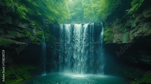 Beautiful scenery of the majestic waterfall