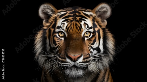 Beautiful tiger head isolated on black background with copy space