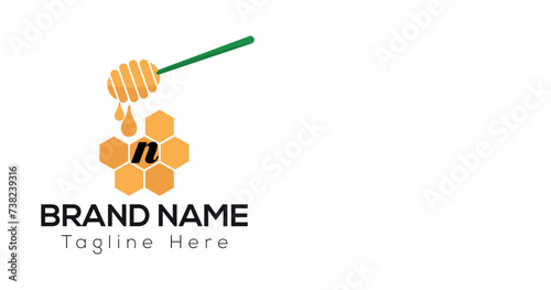 Bee Template On N Letter. Bee and Honey Logo Design Concept	
