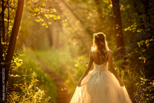 Beautiful bride outdoors in a forest.