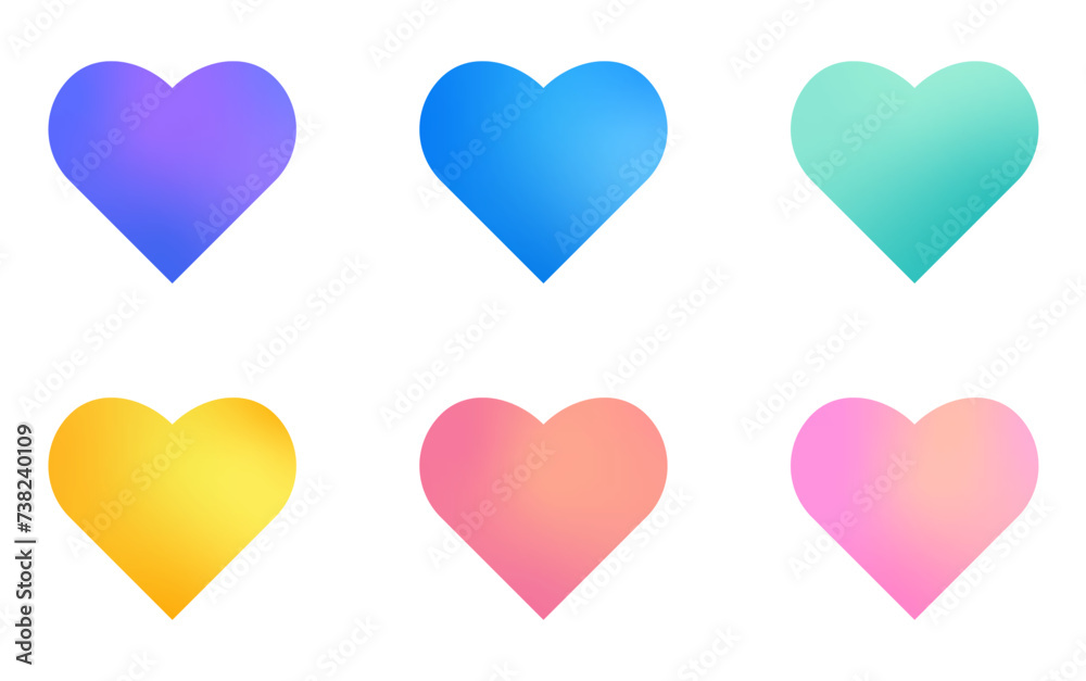 A set of multicolored hearts. Gradient hearts collection isolated on white background. Romantic design element for Valentine's Day card, wedding invitation, marriage anniversary card. 