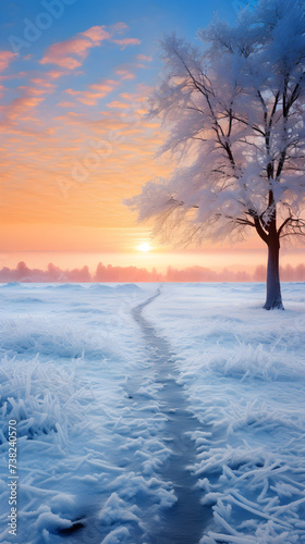 Sublime Winter Solstice: A Breathtaking Panorama of a Frozen Landscape Immersed in Mystic Stillness © Joshua