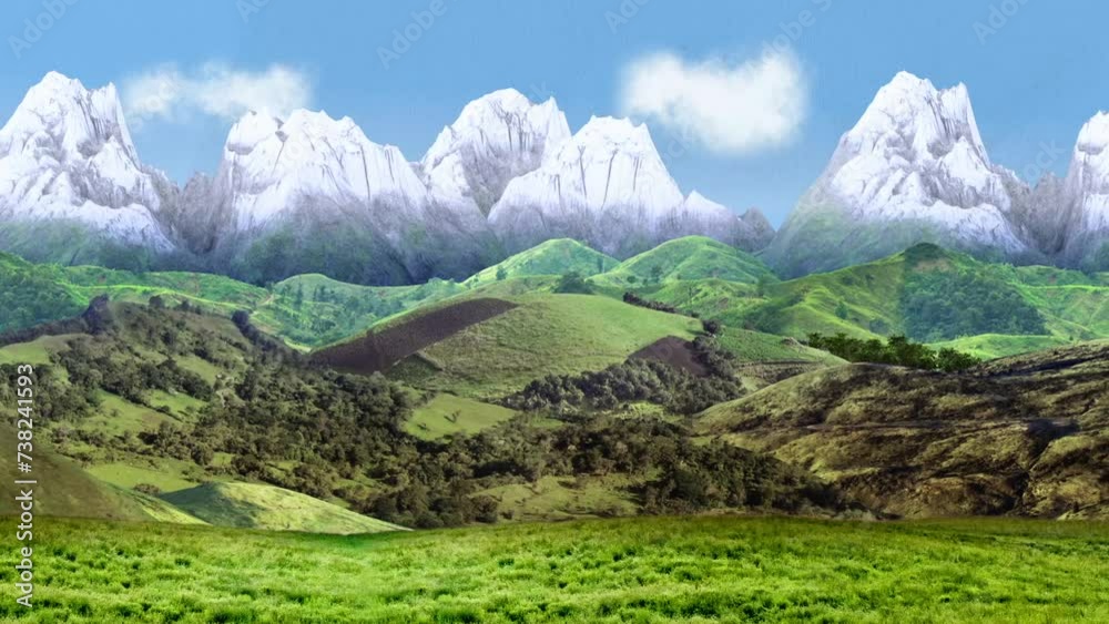 Boucle paysage vallée verte animé en motion design