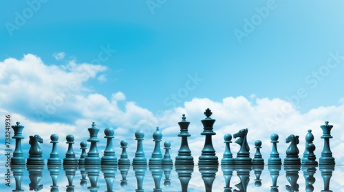 Background with chess pieces in Sky Blue color