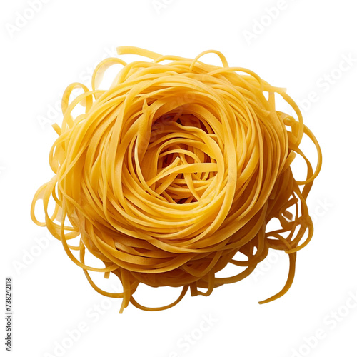Pasta nest isolated on a transparent background. Top view.