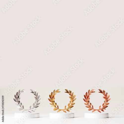 Winner award podium laurel  prize pedestal gold silver and bronze Podium background 3d award ceremony medal platform, sport concept 